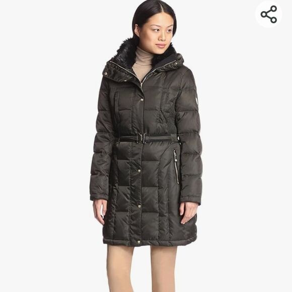 Vince Camuto Faux-Fur Trim Hooded Down Parka belt - Picture 2 of 10